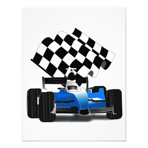 Blue Race Car with Checkered Flag Personalized Invitation