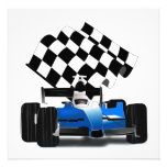 Blue Race Car with Checkered Flag Personalized Announcements