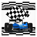 Blue Race Car with Checkered Flag Personalized Invite