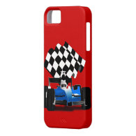 Blue Race Car with Checkered Flag iPhone 5 Cover