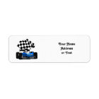Blue Race Car with Checkered Flag Return Address Label