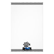 Blue Race Car with Checkered Flag Stationery