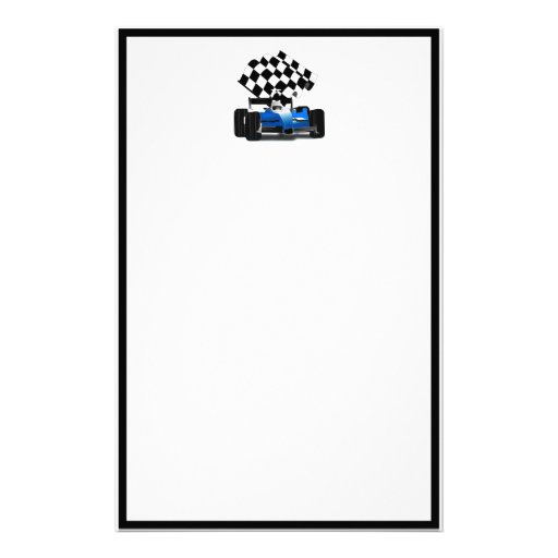 Blue Race Car with Checkered Flag Custom Stationery