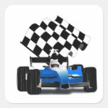 Blue Race Car with Checkered Flag Sticker
