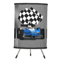 Blue Race Car with Checkered Flag Tripod Lamp