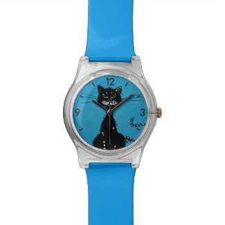 Blue Ragged Evil Black Cat Wrist Watch