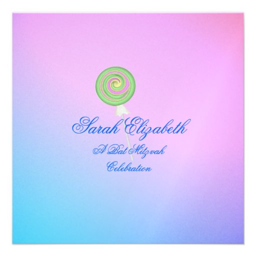Blue Raspberry Candy Bat Mitzvah Personalized Invitations