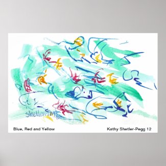 Blue, Red and Yellow Watercolor abstract art Posters