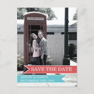 Blue & Red Banner Photo Save The Date Post Cards