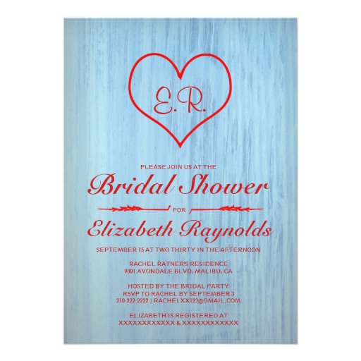 Blue & Red Country Bridal Shower Invitations