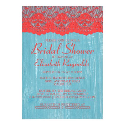 Blue & Red Country Lace Bridal Shower Invitations