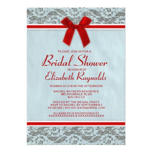 Blue & Red Country Lace Bridal Shower Invitations