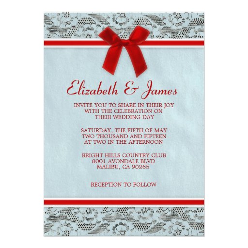 Blue & Red Country Lace Wedding Invitations