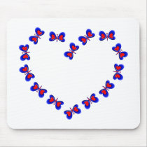 Blue & Red Heart Butterfiles Heart mousepads