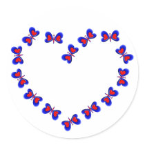 Blue & Red Heart Butterfiles Heart stickers