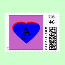 Blue - Red Heart Letter A The MUSEUM Zazzle S postage