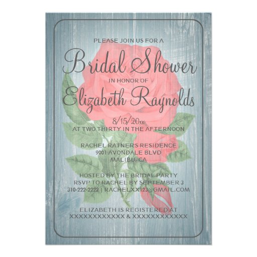 Blue & Red Rustic Floral Bridal Shower Invitations