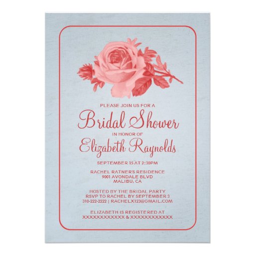 Blue Red Rustic Floral/Flower Bridal Shower Invite