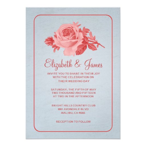 Blue Red Rustic Floral/Flower Wedding Invitations