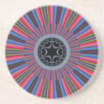 Blue Red Sunburst Fractal Beverage Coaster