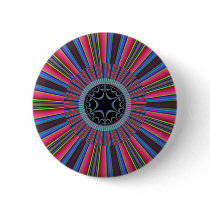 Blue Red Sunburst Fractal Pinback Buttons