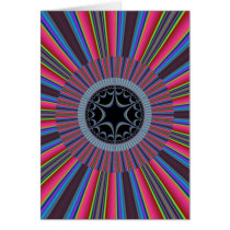 Blue Red Sunburst Fractal Greeting Card