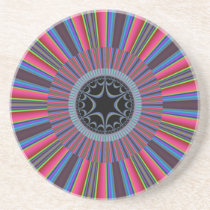 Blue Red Sunburst Fractal Beverage Coaster