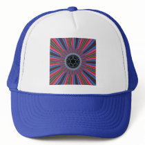 Blue Red Sunburst Fractal Hats