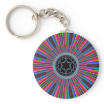 Blue Red Sunburst Fractal Key Chains
