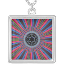 Blue Red Sunburst Fractal Jewelry