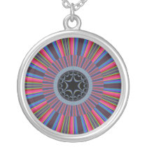 Blue Red Sunburst Fractal Personalized Necklace