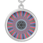 Blue Red Sunburst Fractal Personalized Necklace