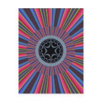 Blue Red Sunburst Fractal Post Card