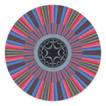 Blue Red Sunburst Fractal Round Sticker