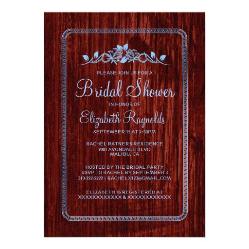 Blue Red Vintage Barn Wood Bridal Shower Invites