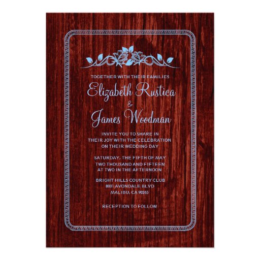 Blue & Red Vintage Barn Wood Wedding Invitations