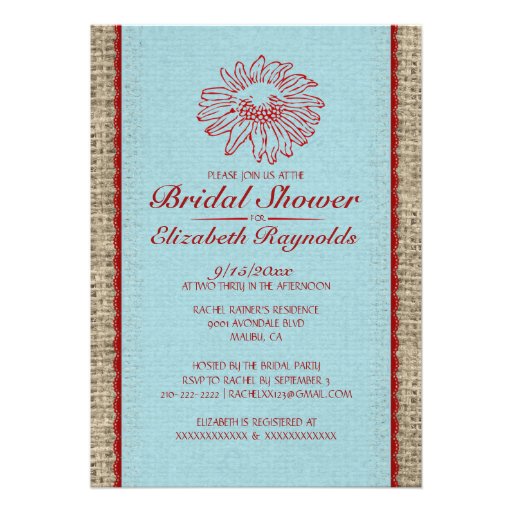Blue & Red Vintage Lace Bridal Shower Invitations