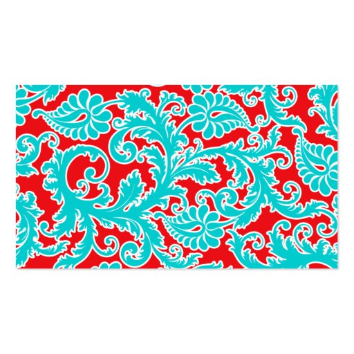 Blue Red White Damask Place Cards Business Cards (back side)