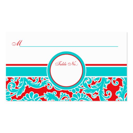 Blue Red White Damask Place Cards Business Cards (front side)