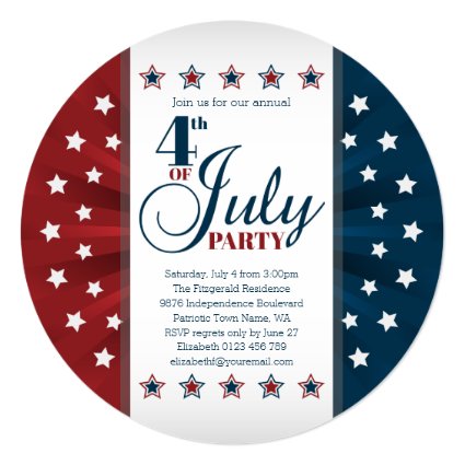 Blue Red White Stars and Banner Fourth of July 5.25x5.25 Square Paper Invitation Card