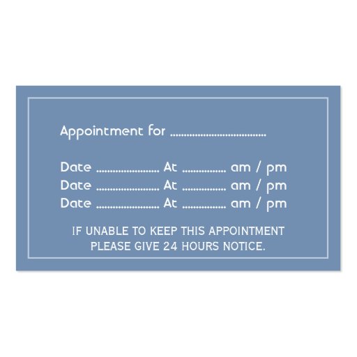 Blue Registered Psychologist Appointment Card Business Card Template (back side)