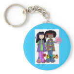 Blue Retro 1960 Hippies Keychain ~ Flower Power