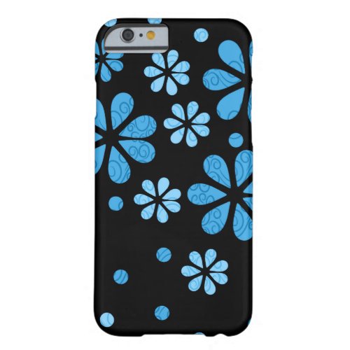 Blue Retro Flowers On Black Barely There iPhone 6 Case
