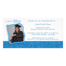 Blue Retro Inspired Polka Dot Graduation Invite Photo Greeting Card