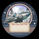 Blue Retro Rocket Name Tag Stickers