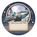 Blue Retro Rocket Name Tag Stickers by Retropolis_Travel Blue Retro Rocket Name Tag Stickers