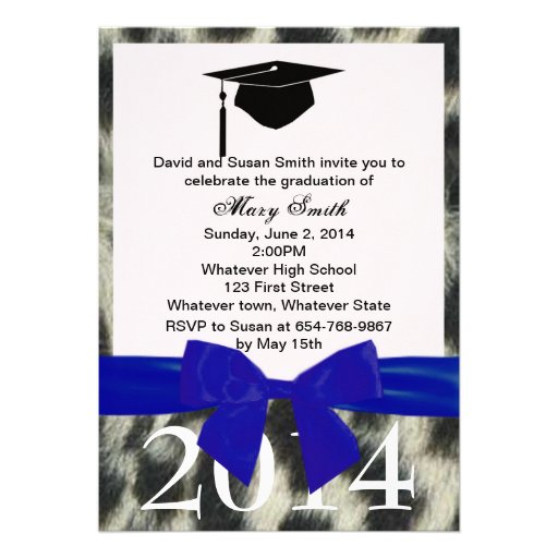 Blue Ribbon And Snow Leopard Graduation Invitation