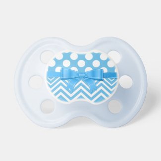 Blue Ribbon And White Chevron And Polka Dot BooginHead Pacifier