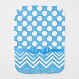 Blue Ribbon And White Polka Dot And Chevron Burp Cloths