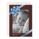 Blue ribbon bow frame holiday miracle baby first invitation